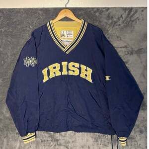 VTG 90s Champion Notre Dame Fighting Irish Pullover Jacket Windbreaker LRG Blue